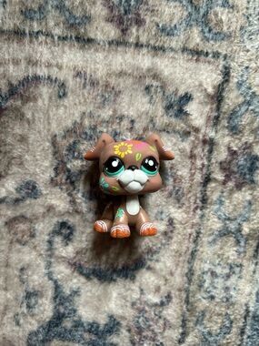 LPS Littlest Pet Shop Brown Floral Boxer Dog #1840